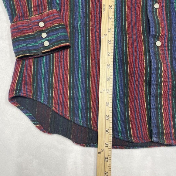 Vintage Saddle King Western Flannel Men's XL Pearl Snap Stripes Work Shirt - Picture 3 of 6